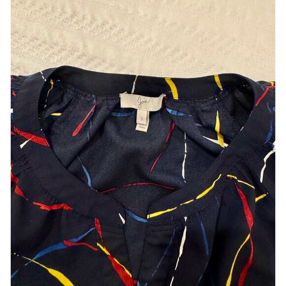 Joie Georgette Blouse Navy Blue Women’s Small Abstract Art Wear Artsy Statement - Picture 13 of 15